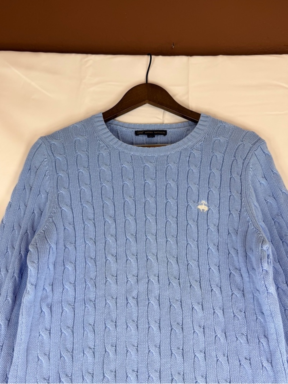 BROOKS BROTHERS Women’s Size L Sweater 346 Crewneck Cable Knit Blue Classic - Picture 5 of 15
